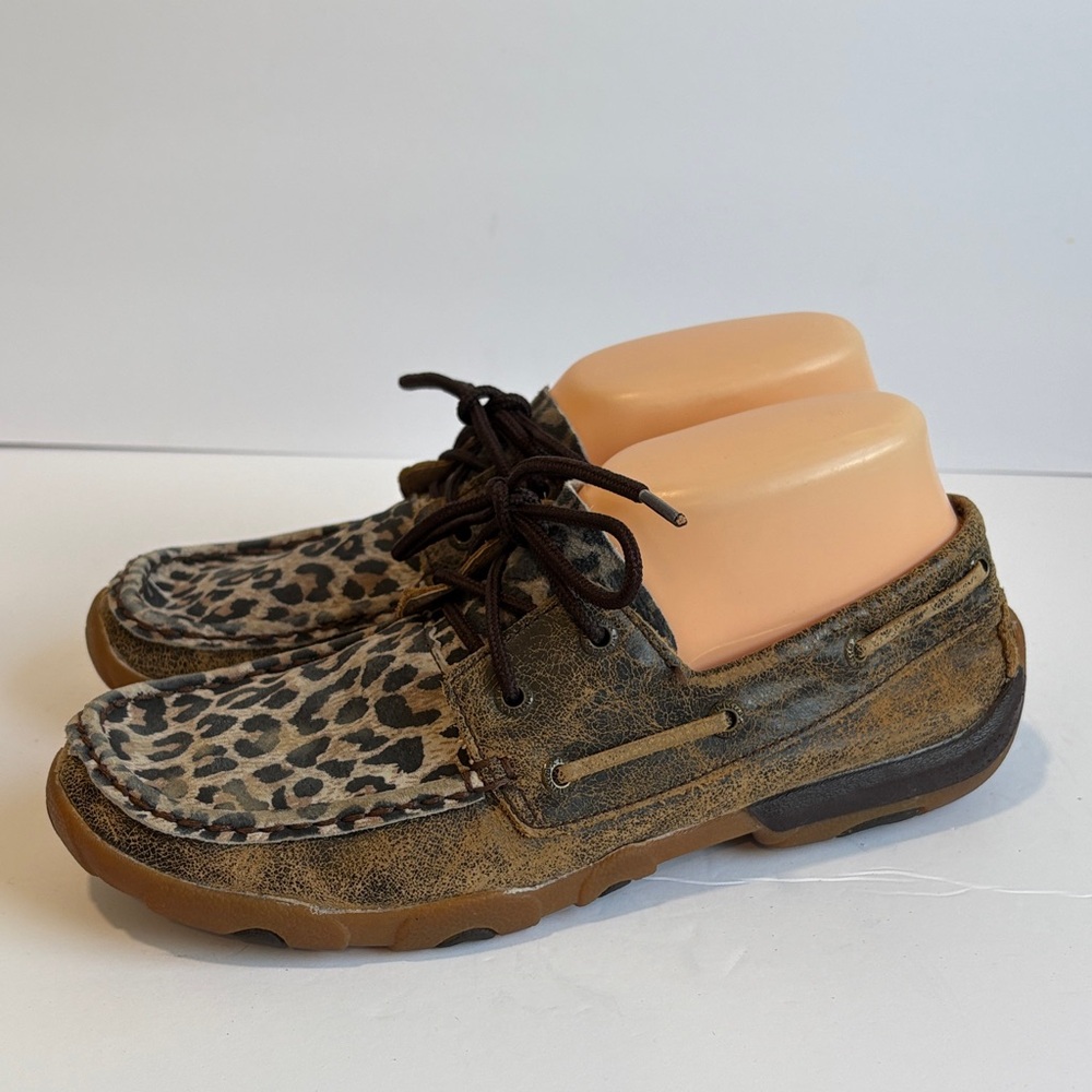 Twisted X Leather Leopard Print Boat Shoes